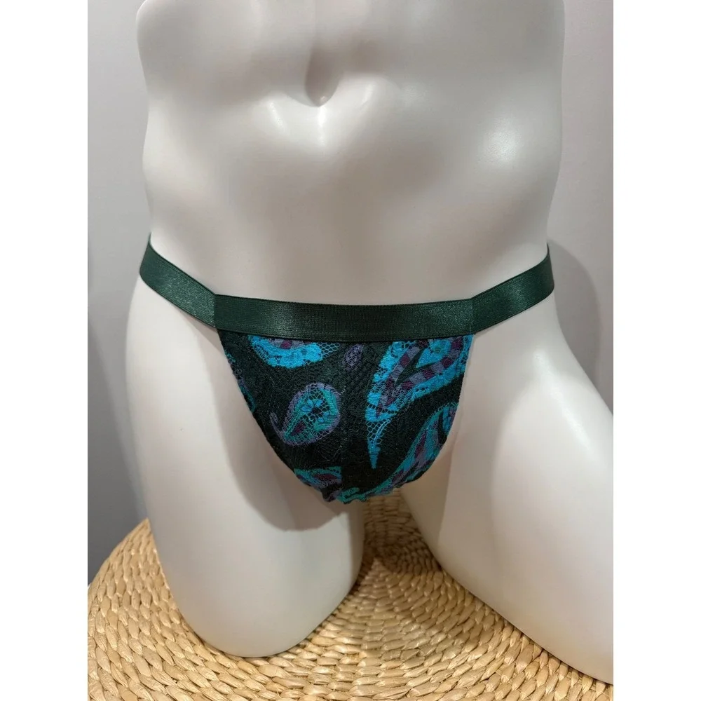 Cosabella Never Say Never Printed Italian Thong  Paisley Green Lace Men's XL